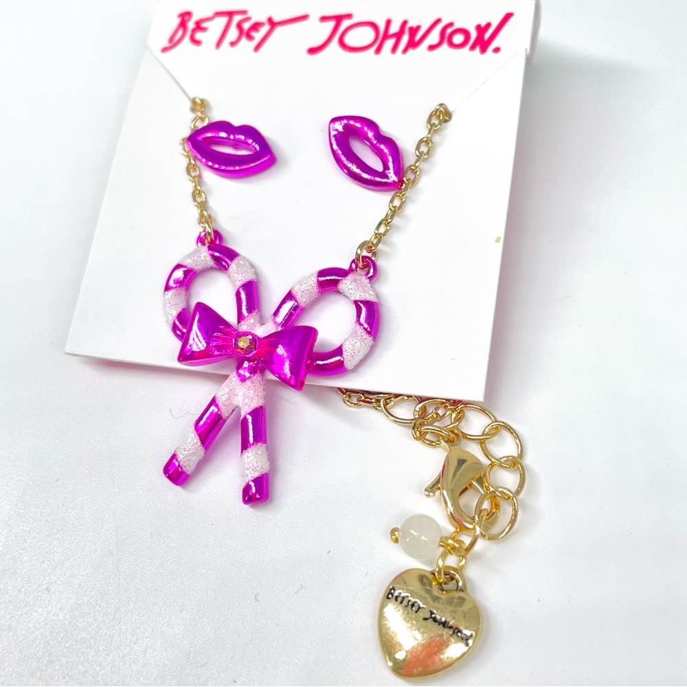 Betsey Johnson HOLIDAY WHIMSY PEPPERMINT TWIST Candy Cane Necklace earings set
